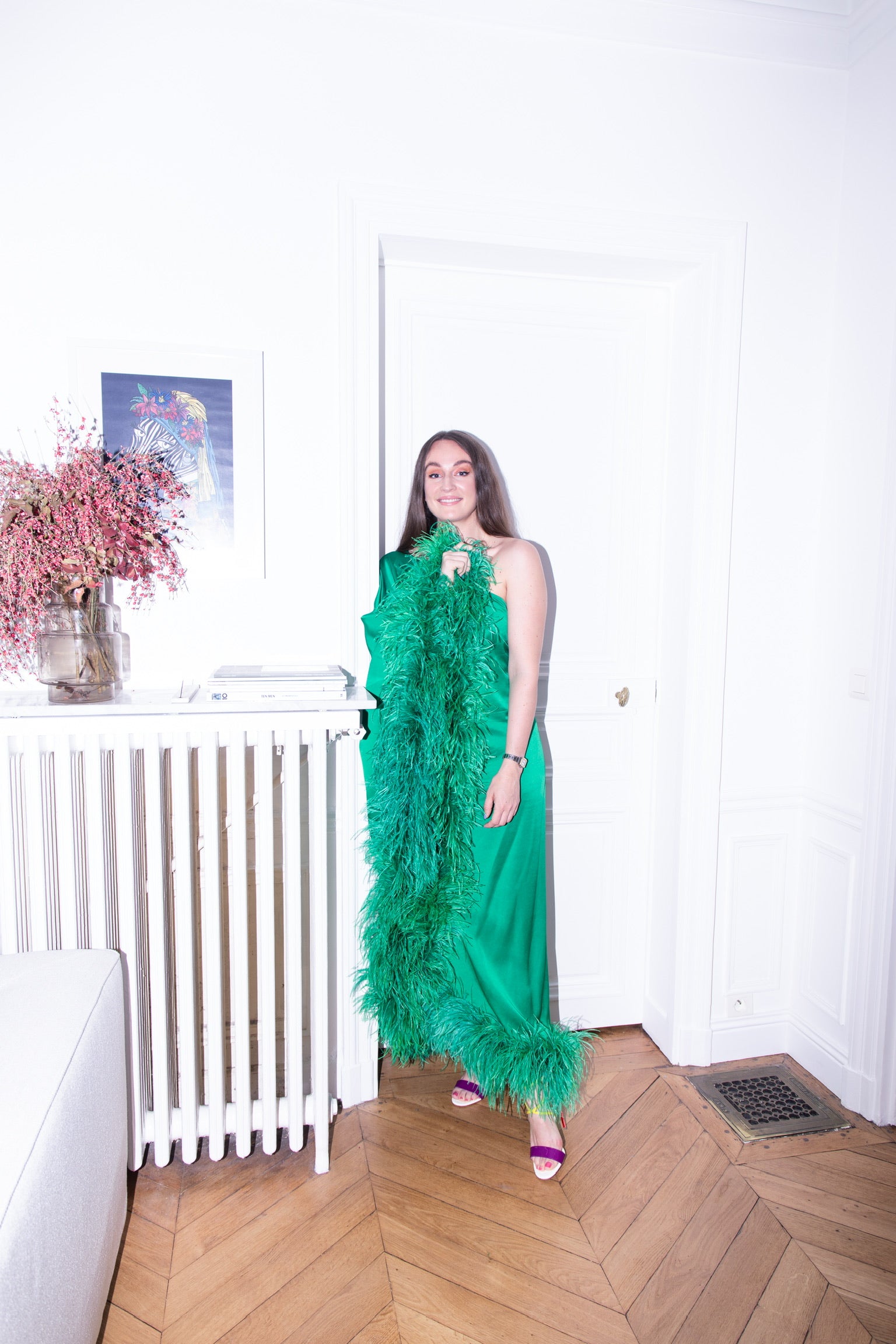 Feather-Trimmed Maxi Dress
