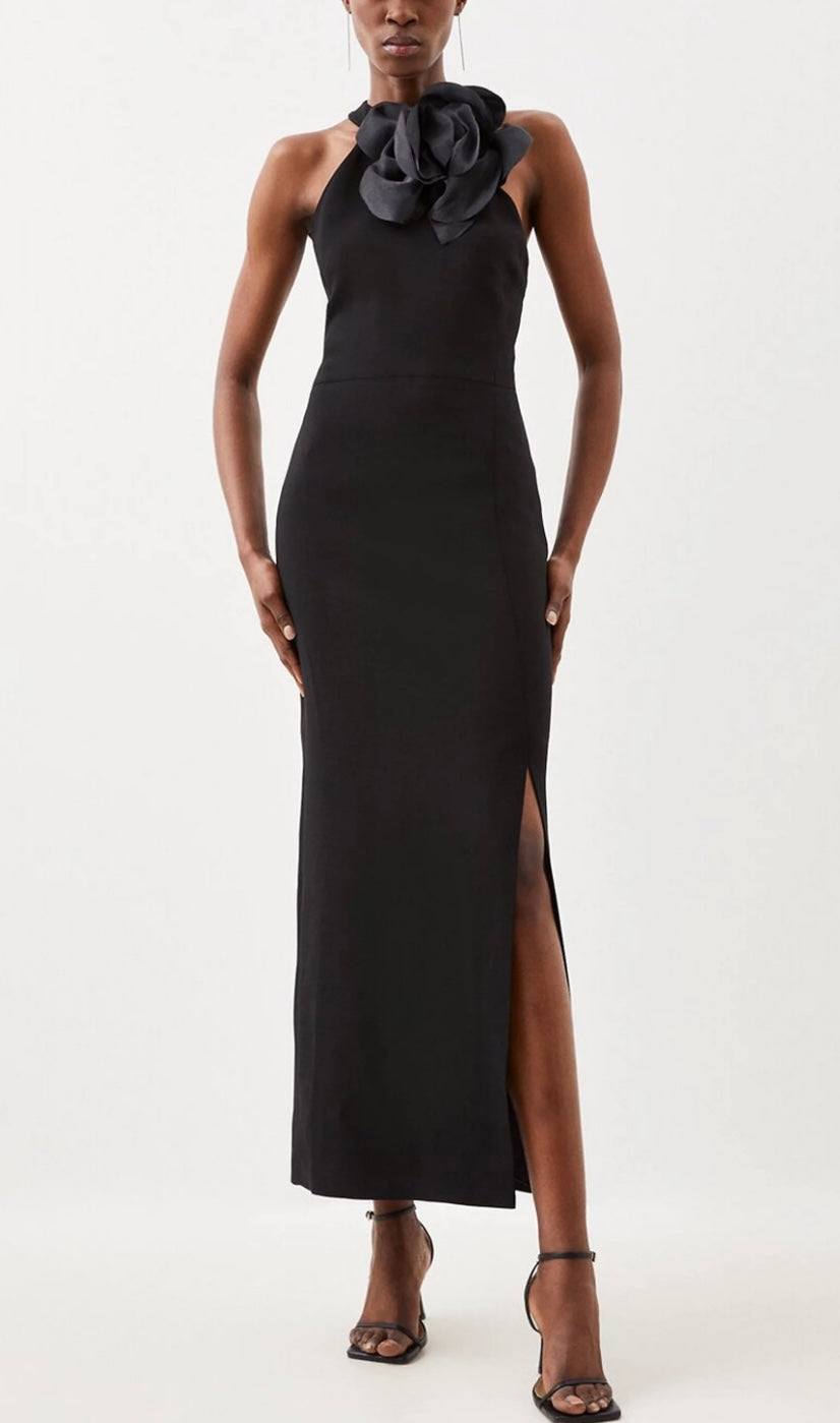 Corsage Detail Tailored Halterneck Midaxi Dress