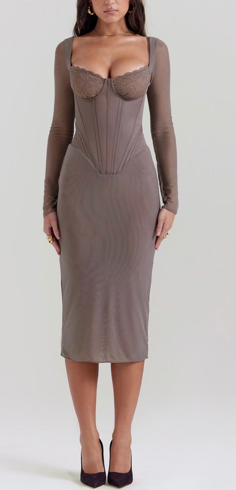 Safran Mocha Corset Midi Dress