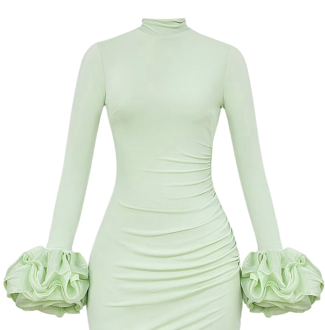Camilla Pistachio Ruffle Cuff Mini Dress