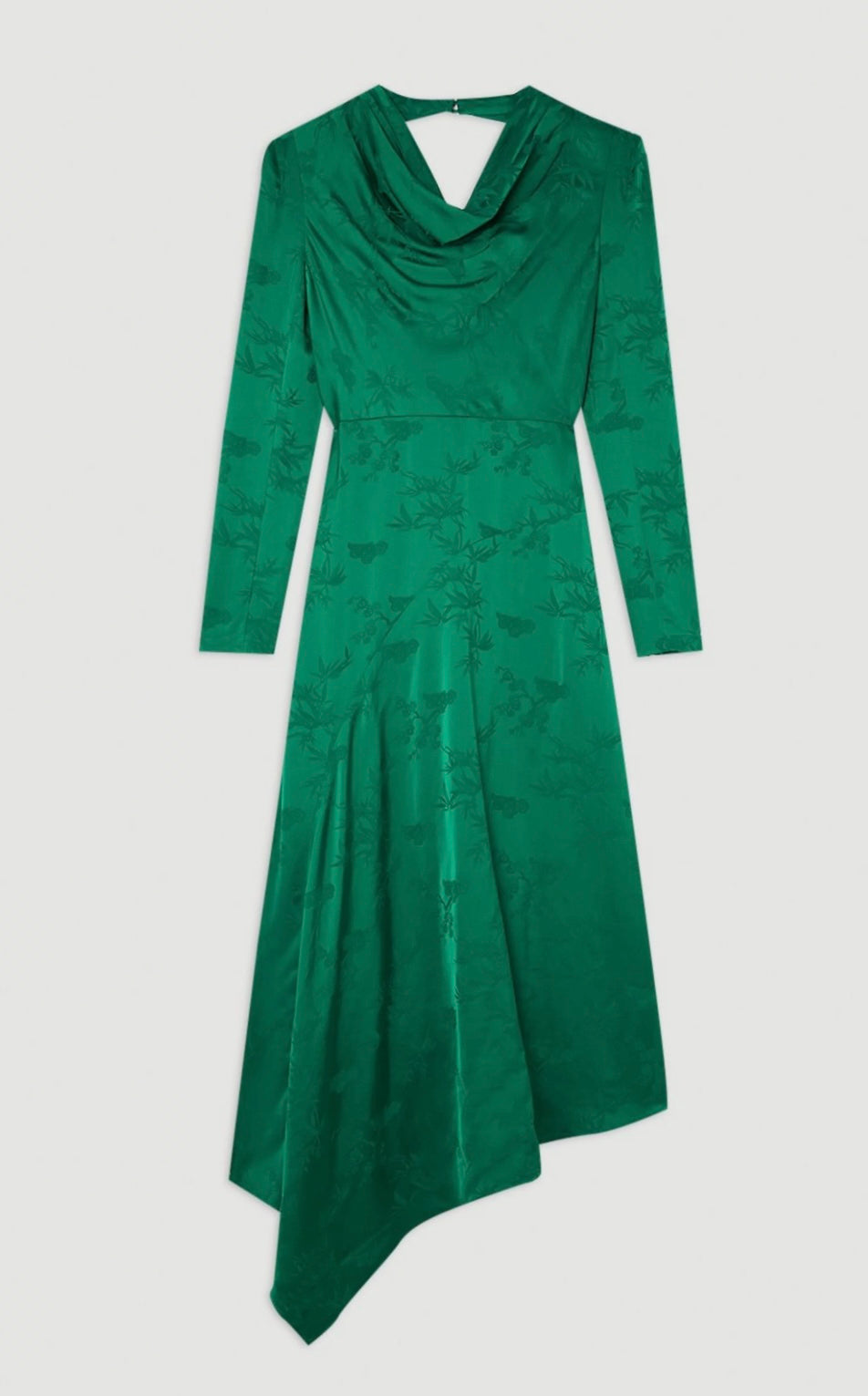 Jacquard Cowl Long Sleeve Woven Midi Dress