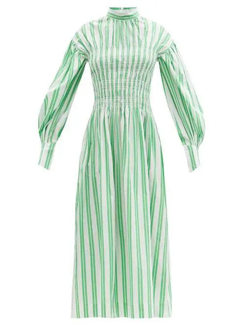 Ganni Green Striped Midi Dress