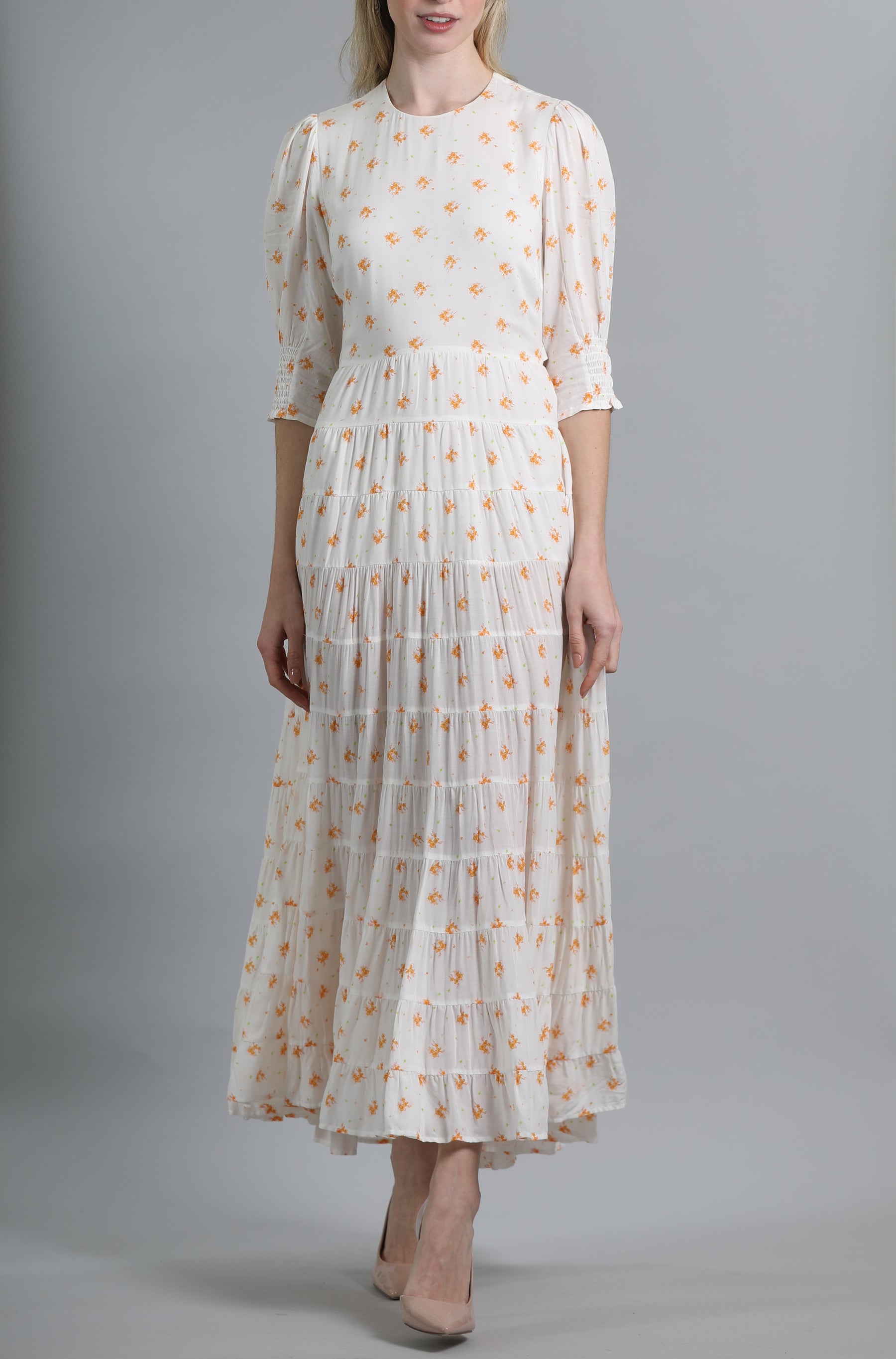 RIXO Agyness Cream Floral Dress