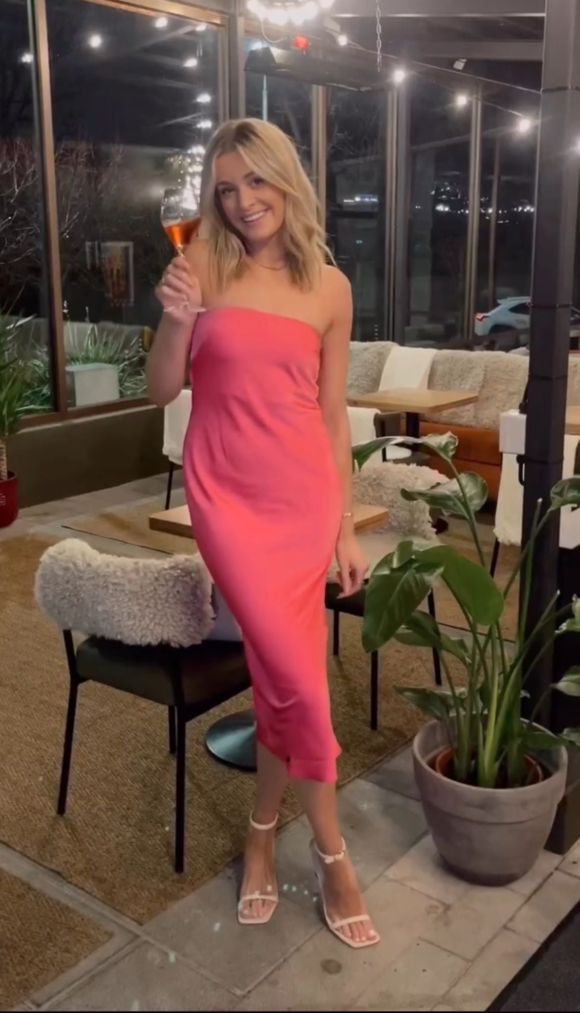 DESIGN Satin Bandeau Midi Dress With Cowl Back