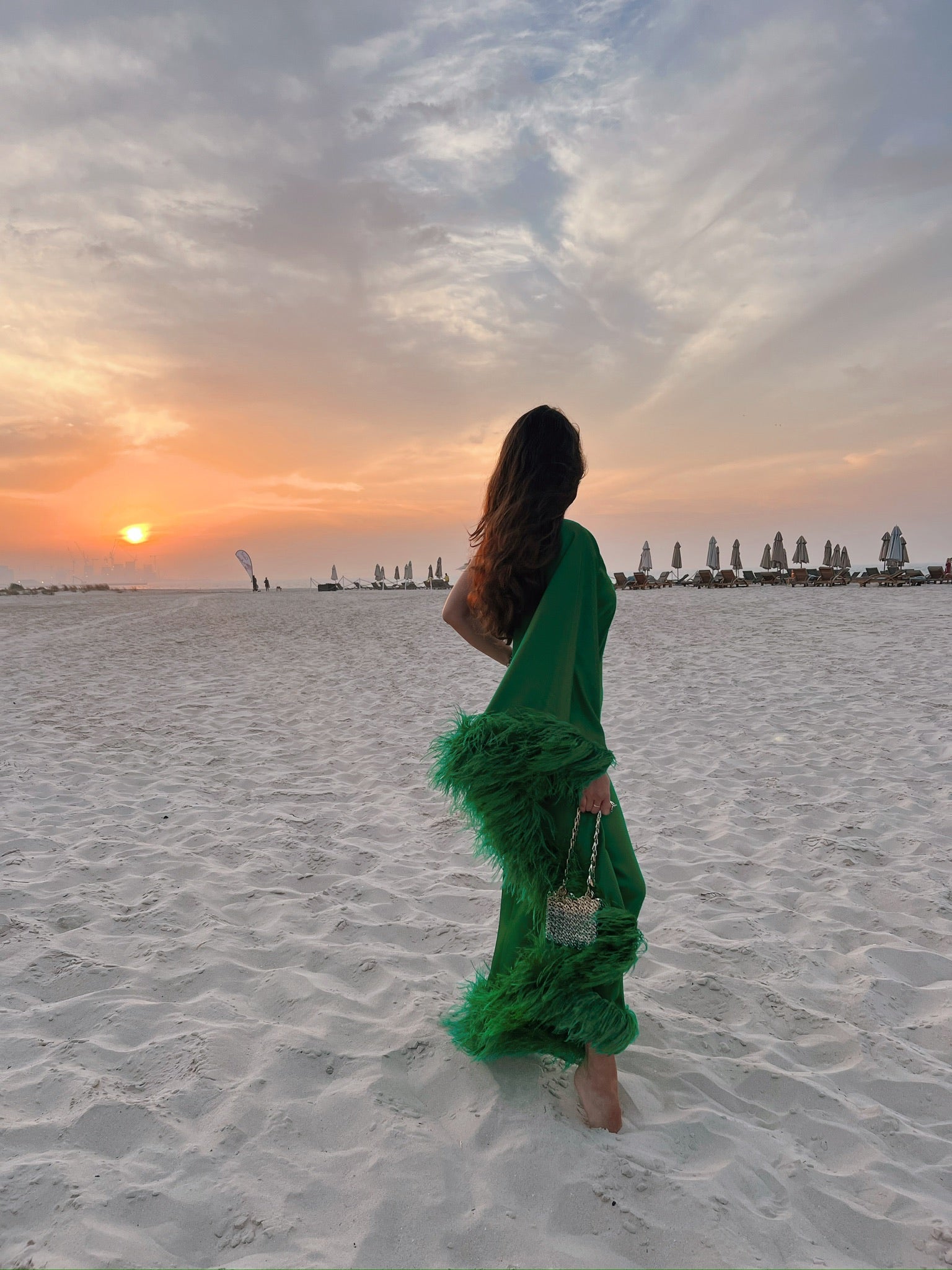 Feather-Trimmed Maxi Dress