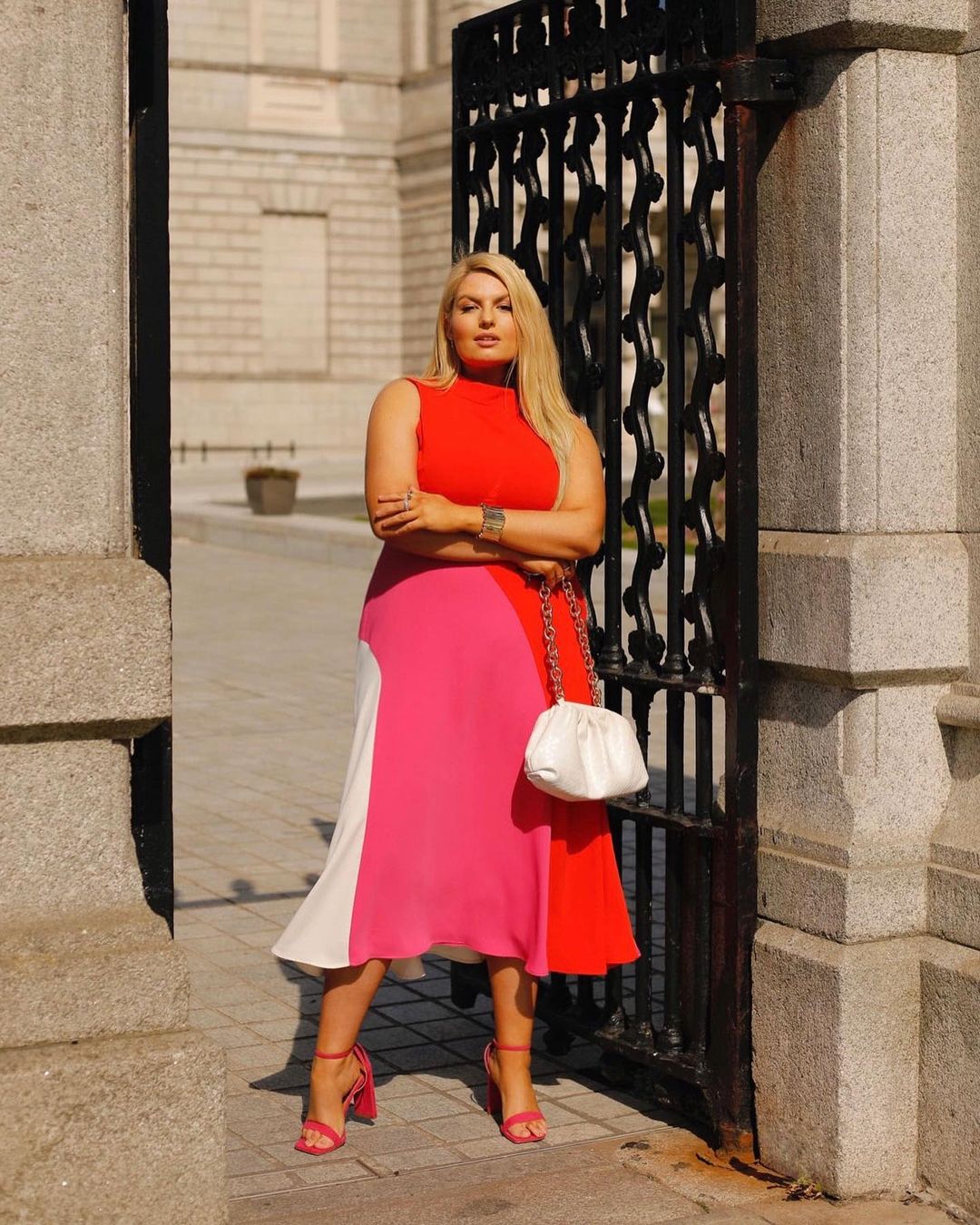 Colour Block Midi Red/Pink