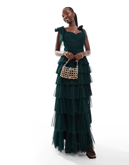 Tiered Tulle Maxi Green