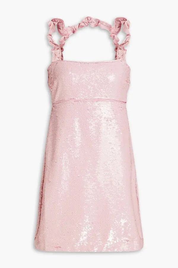 Ruffle-Trimmed Sequined Mini Dress