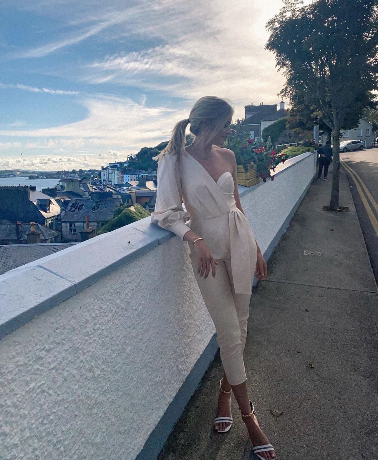One Sleeve Corset Wrap Jumpsuit In Champagne