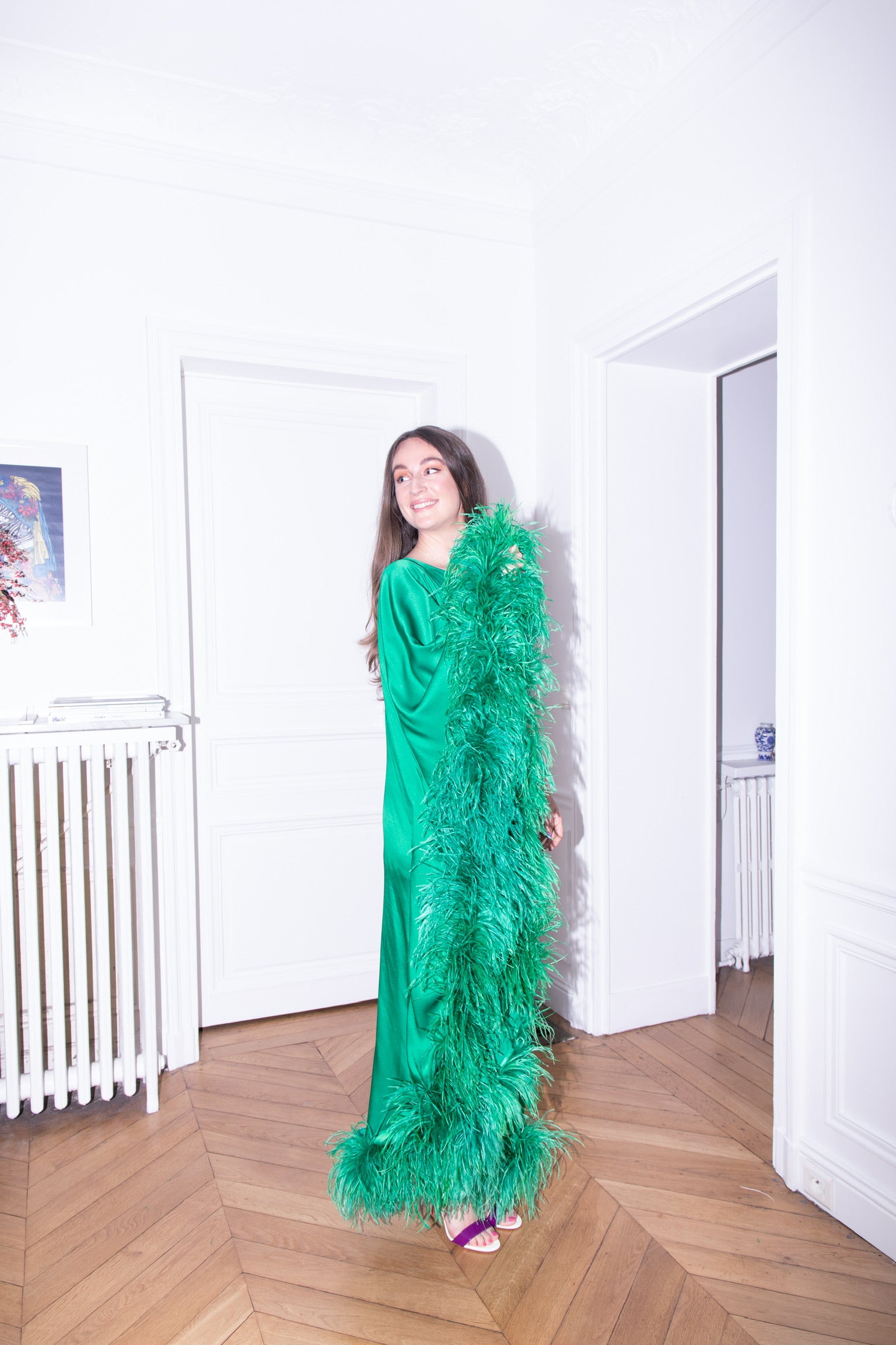 Feather-Trimmed Maxi Dress