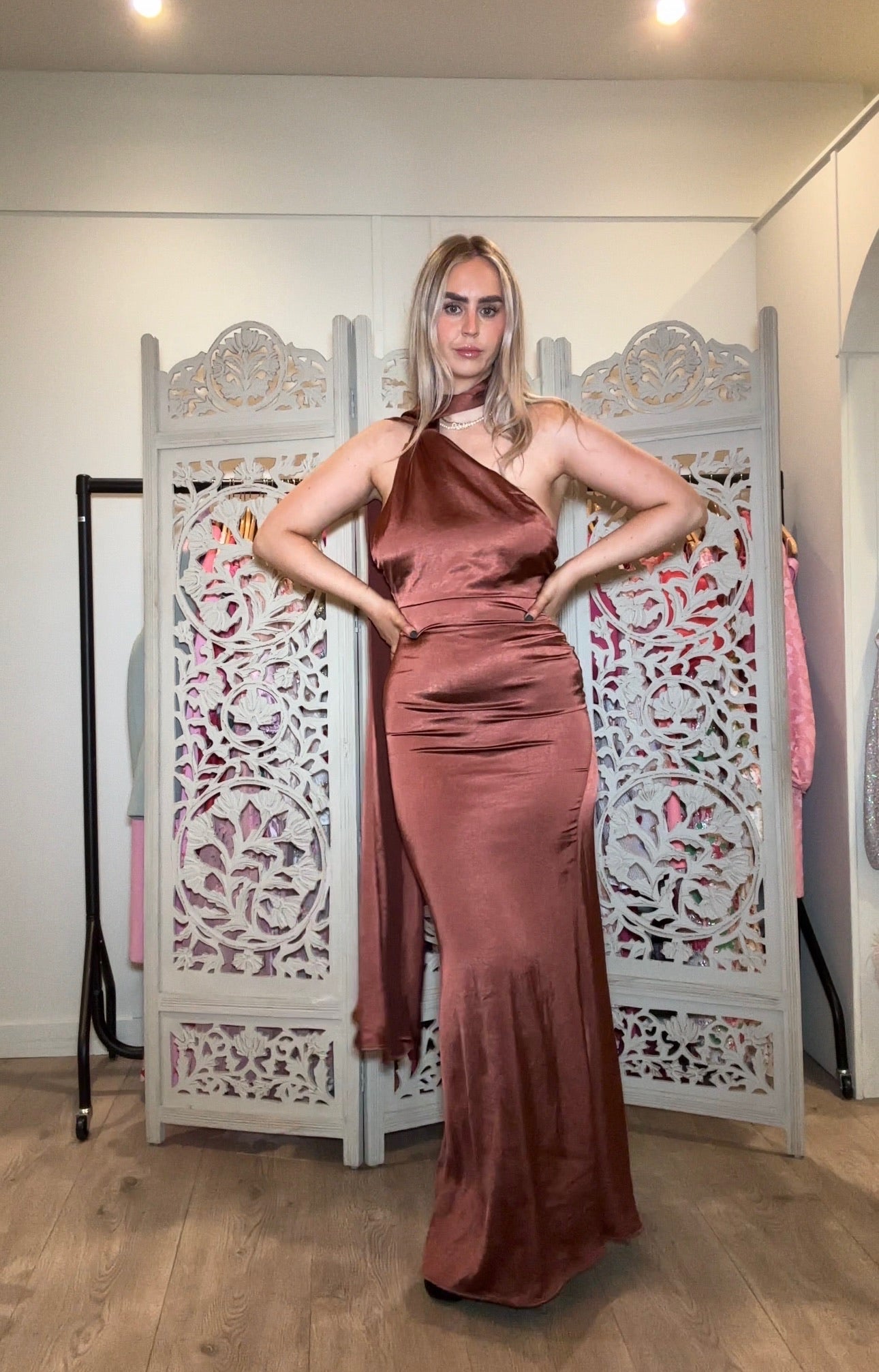 Mademoiselle Rust Satin Maxi Dress