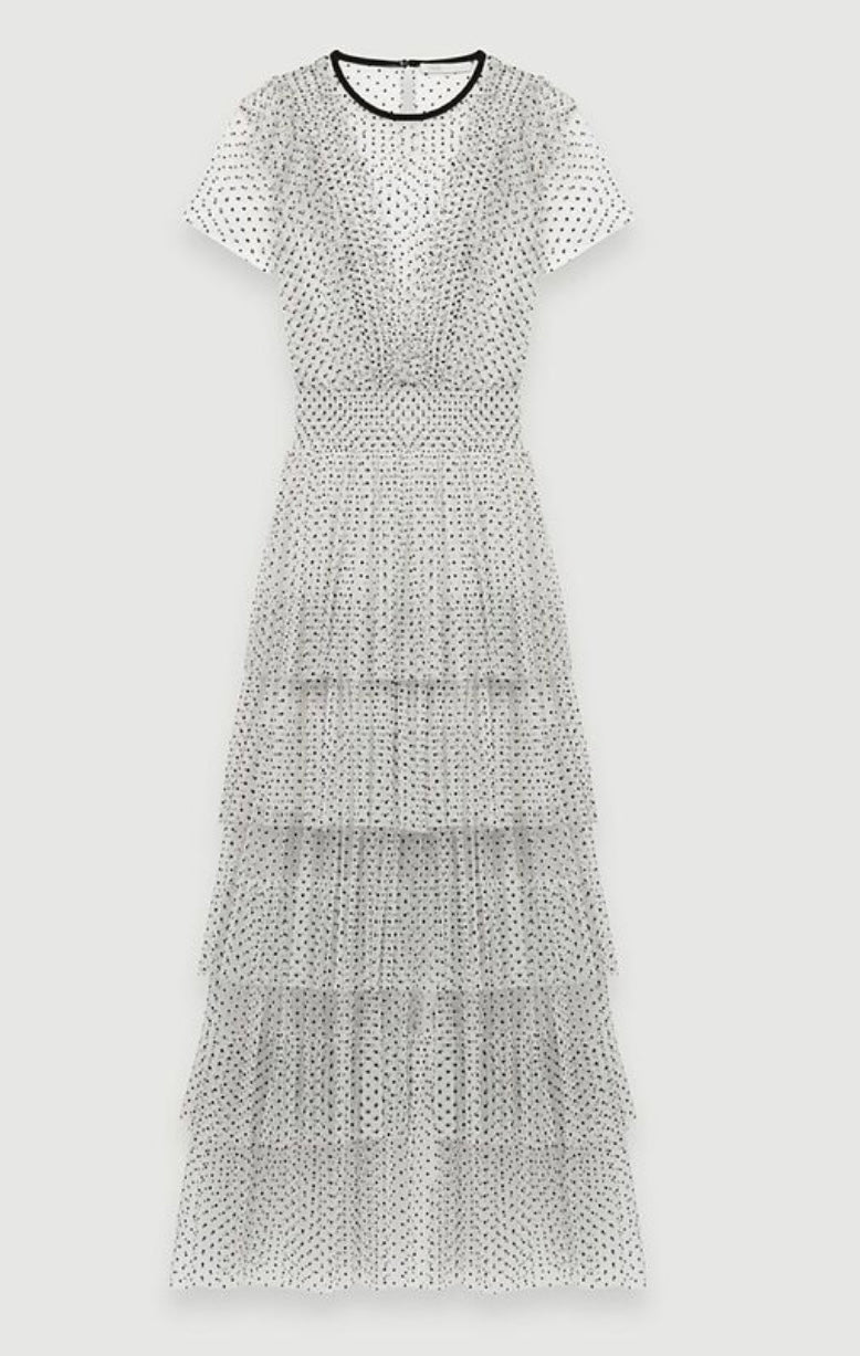 Riplume Tiered Polka-Dot Midi Dress