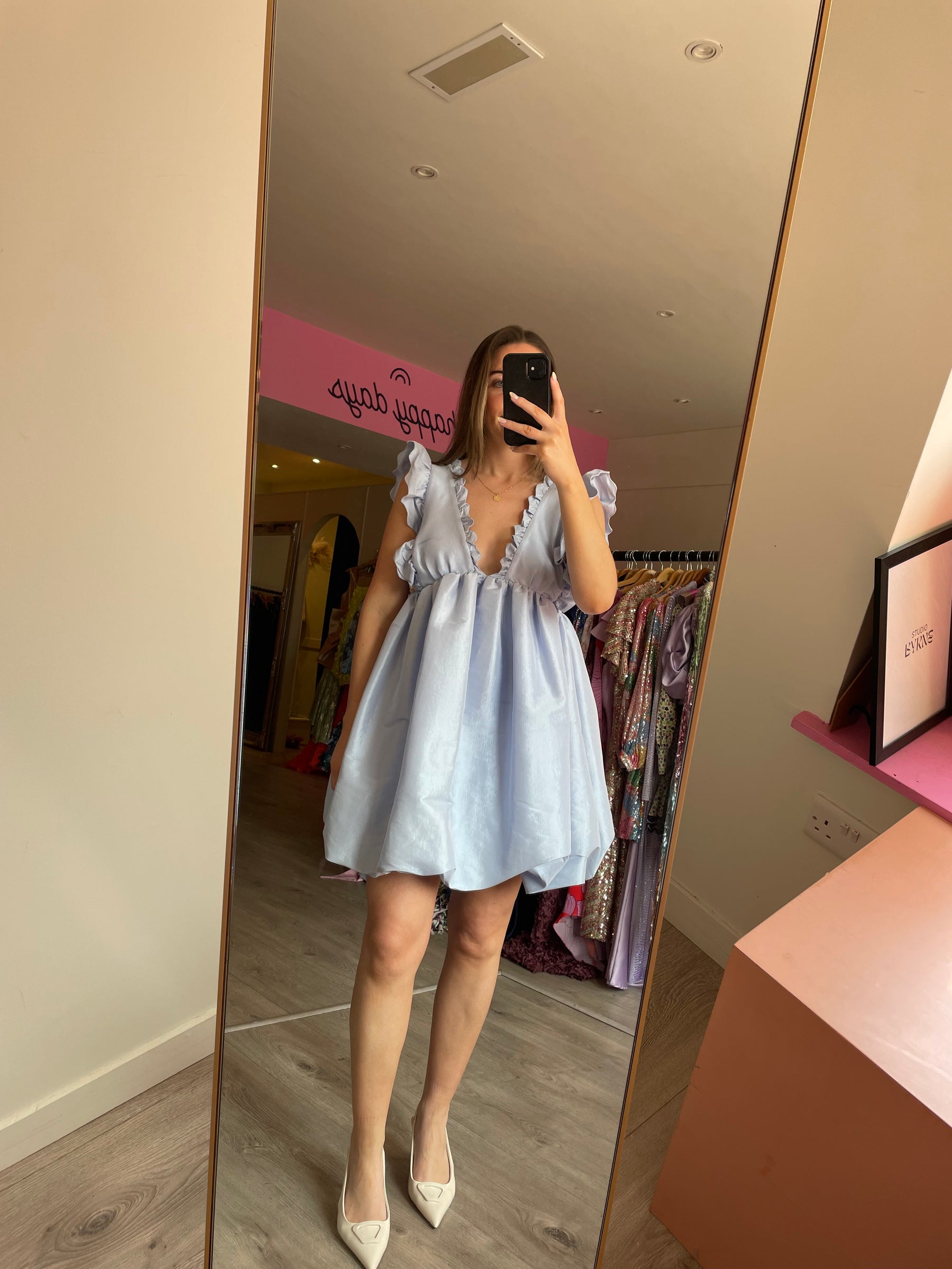 Kika Vargas Caroline V-neck ruffled taffeta mini dress
