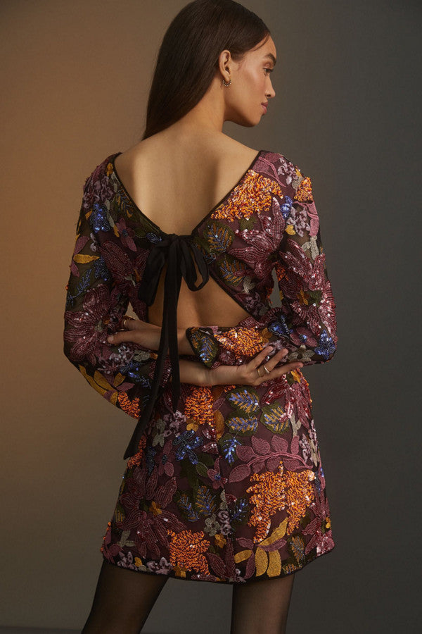 Sequined Embroidered Mini Dress
