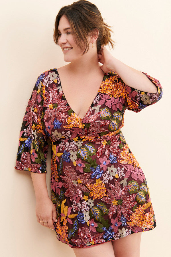 Sequined Embroidered Mini Dress
