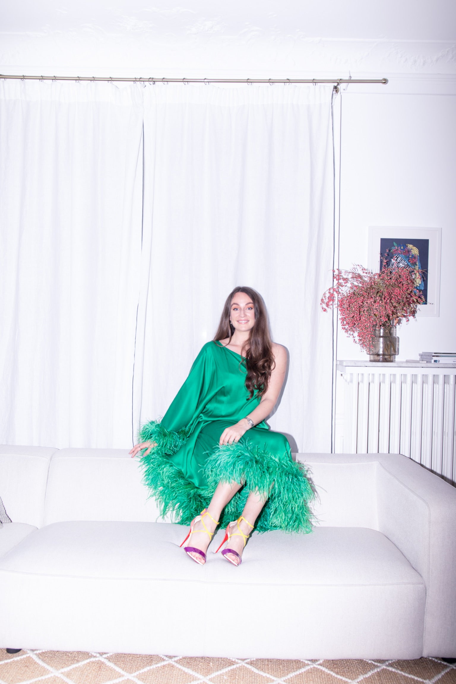 Feather-Trimmed Maxi Dress