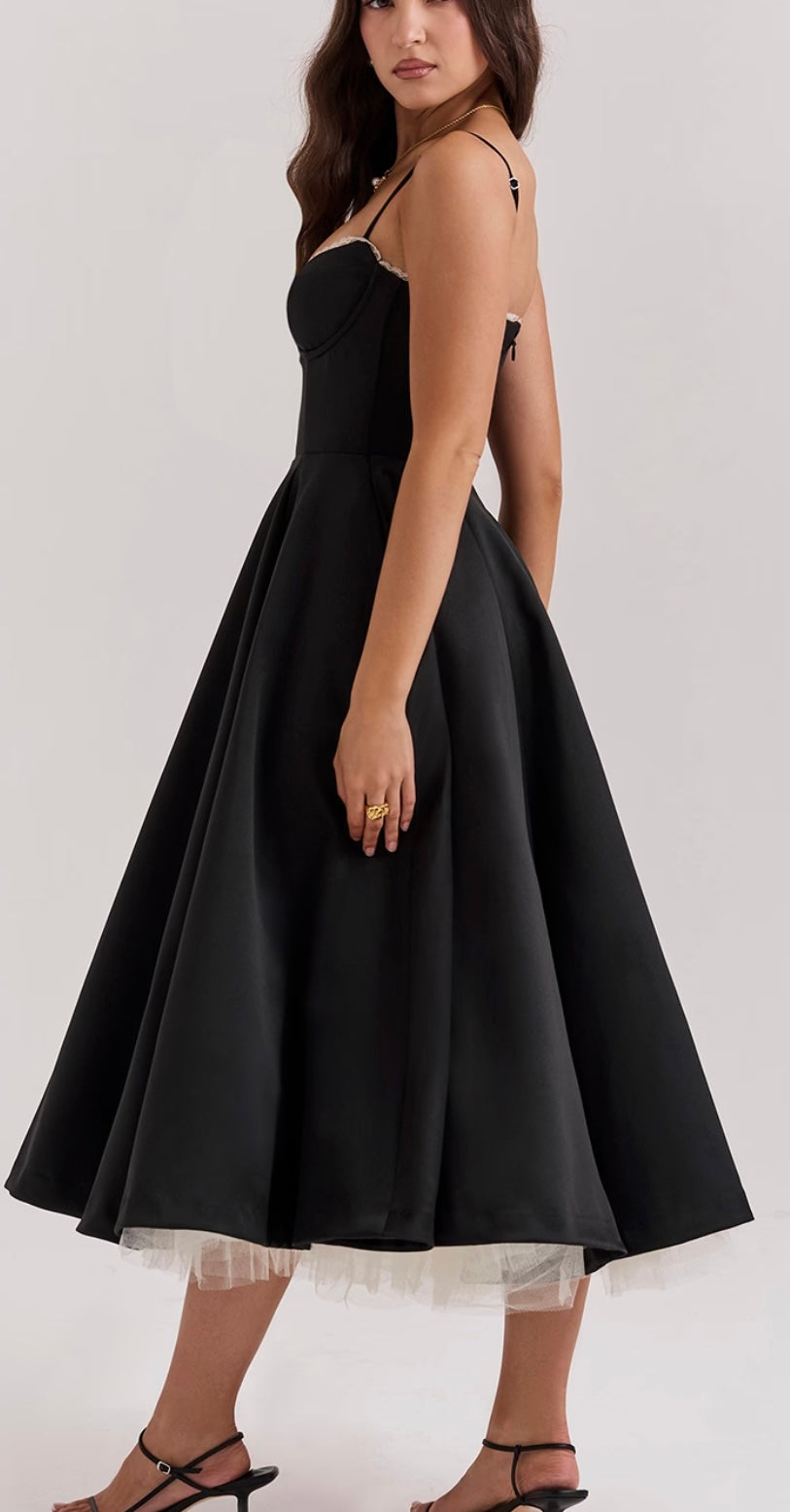 Mademoiselle Black Tulle Midi Dress