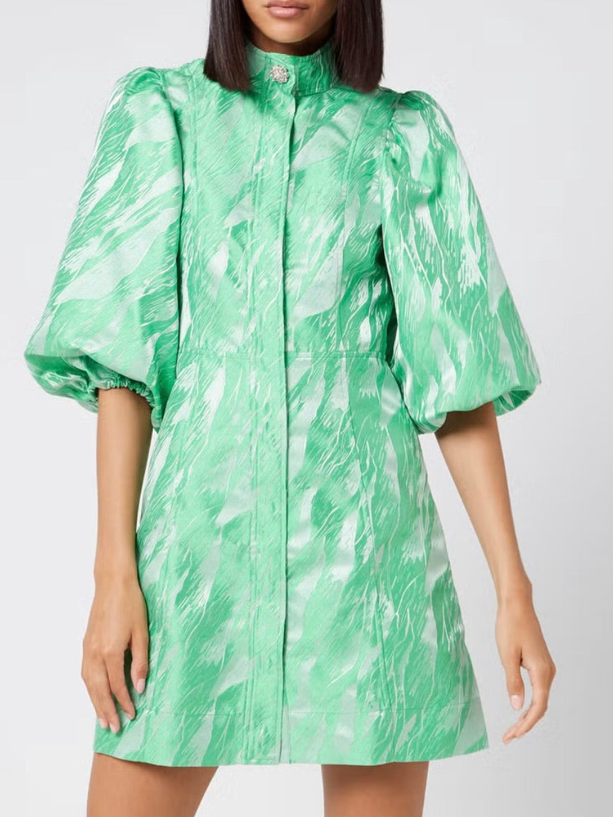 Island Green Jacquard Mini Dress