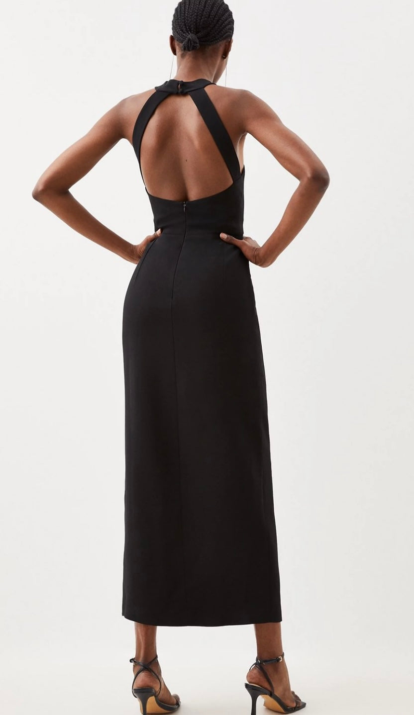 Corsage Detail Tailored Halterneck Midaxi Dress