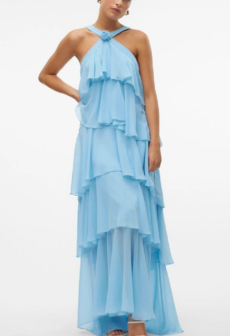 Felicia Ruffle Maxi Dress - Blue
