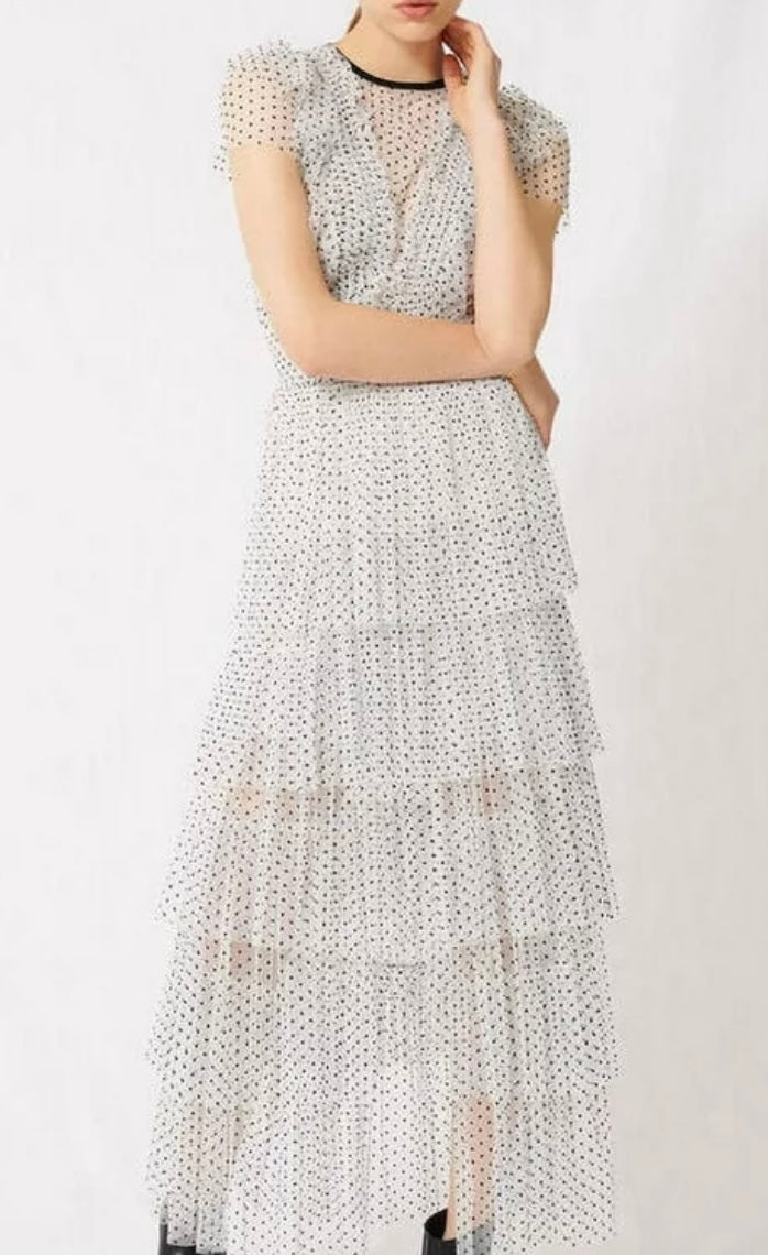 Riplume Tiered Polka-Dot Midi Dress