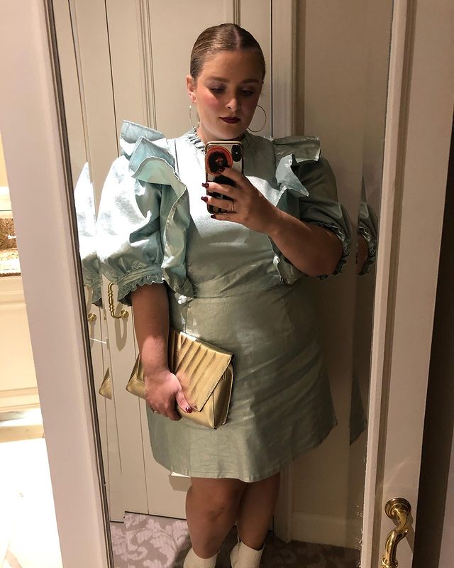 Blue Mini Dress With Puff Sleeves