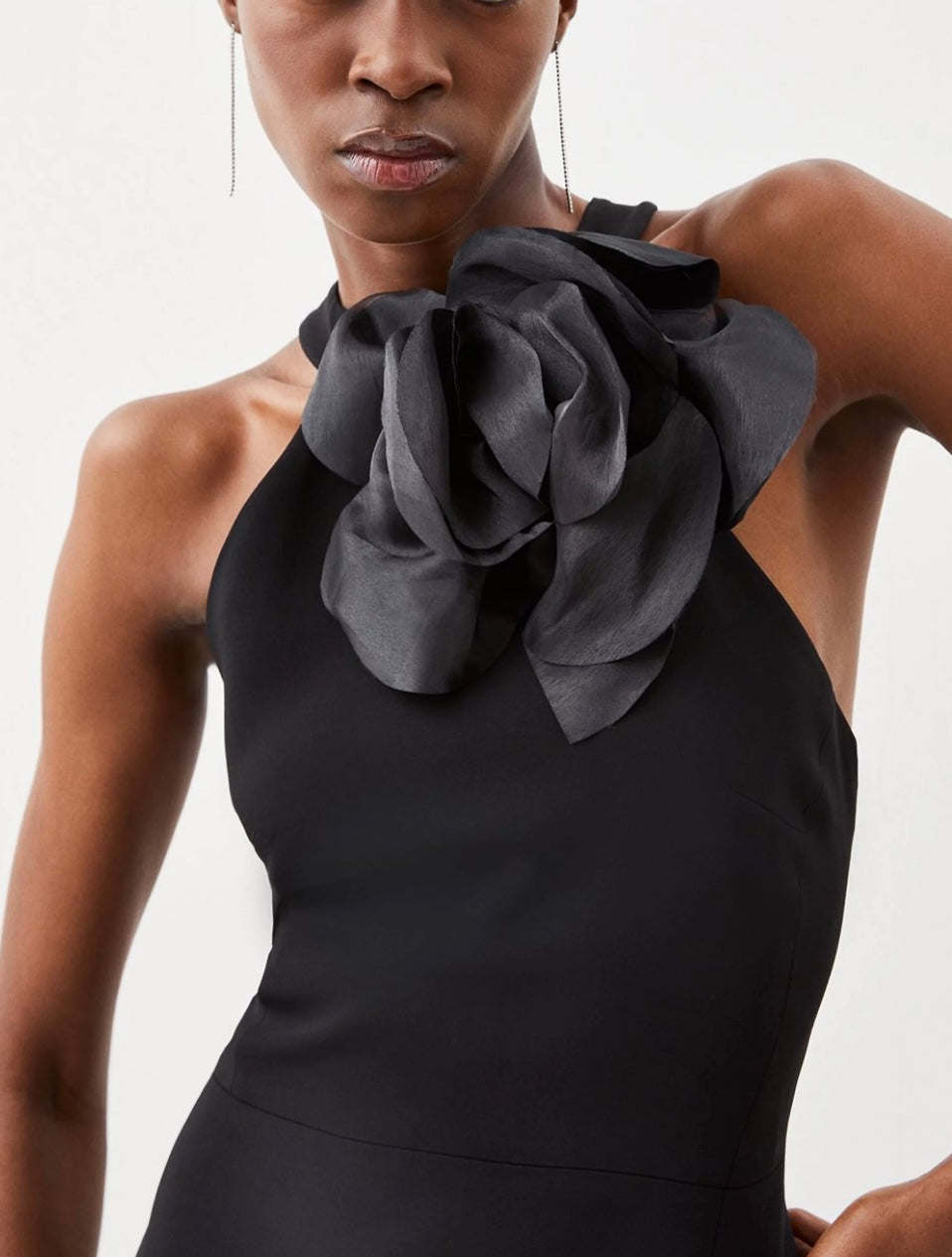 Corsage Detail Tailored Halterneck Midaxi Dress