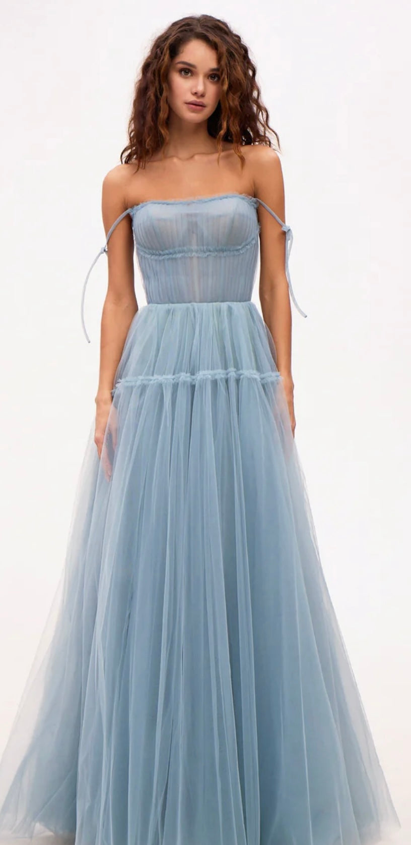 Ocean Wave Tie-straps Tulle Prom Dress