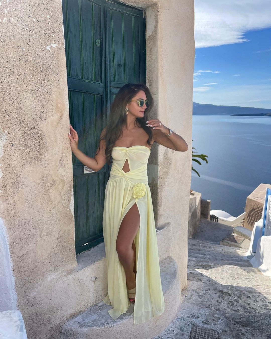 Strapless Dress With Flower