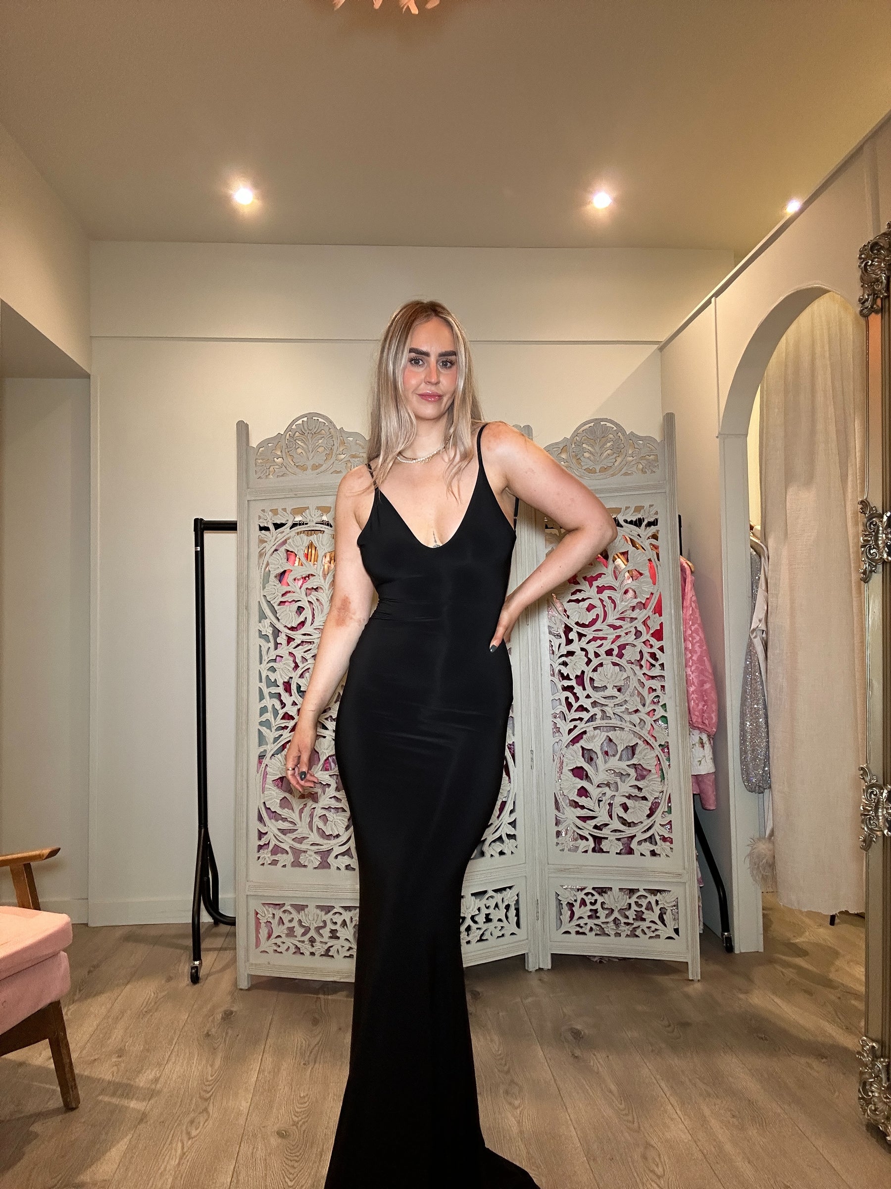 Endless Love Black Backless Knot Fishtail Maxi Dress
