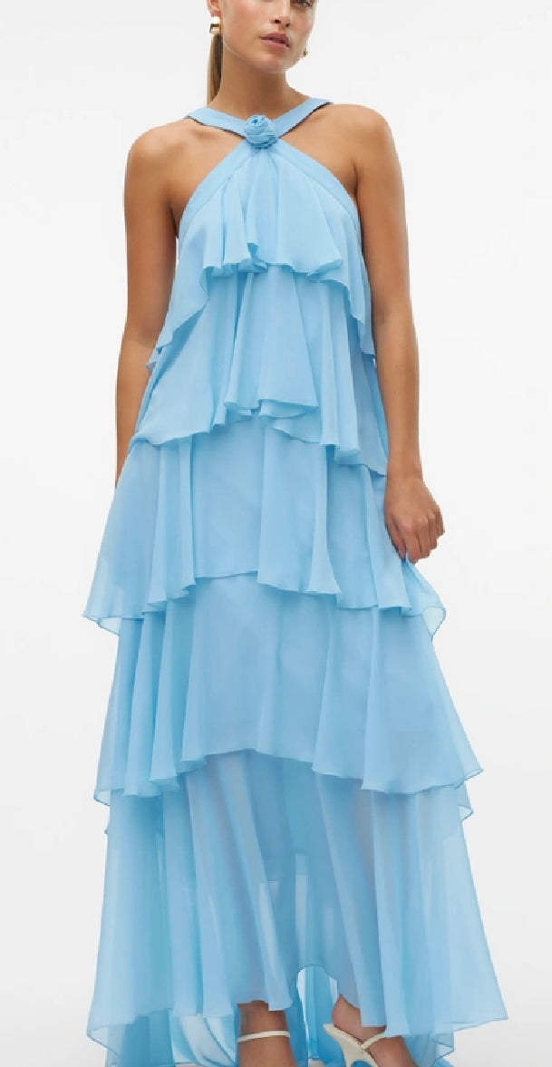 Felicia Ruffle Maxi Dress - Blue