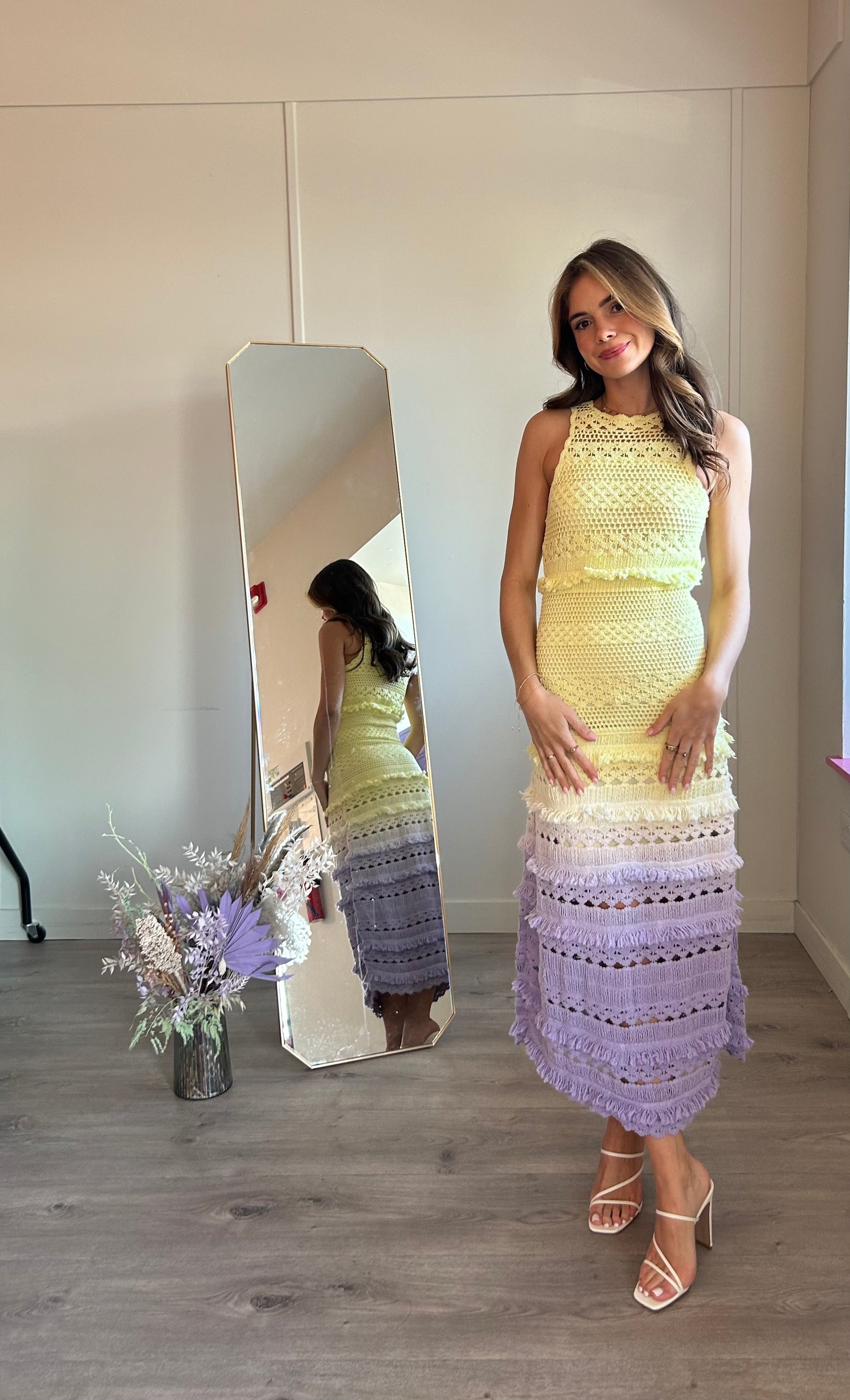 Dégradé Crochet-knit Cotton Midi Dress