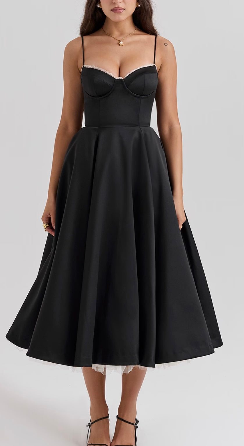 Mademoiselle Black Tulle Midi Dress