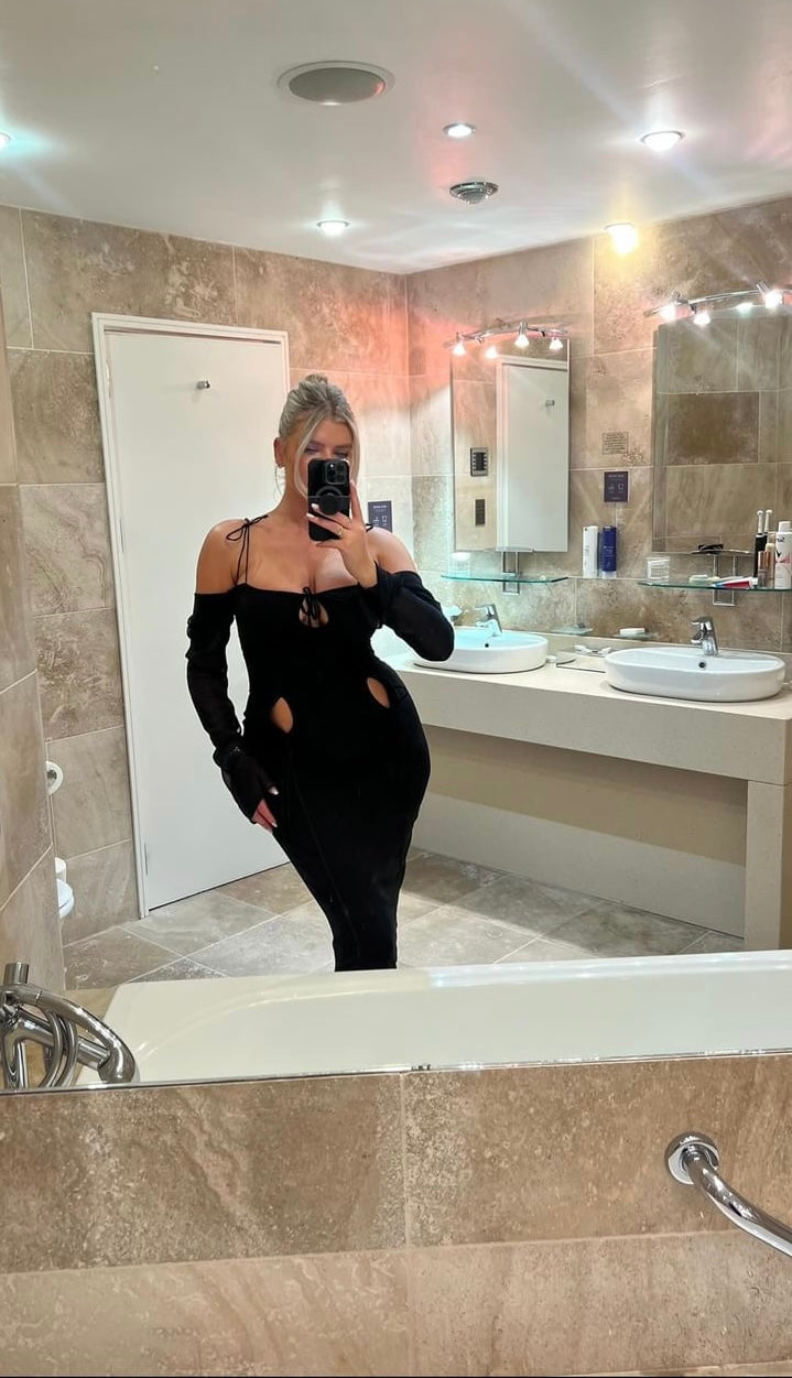 House of CB Ophelia Crystal Cut Out Midi Dress - Black