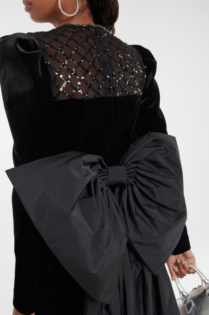 Onyx Bow Embellished Velvet Mini