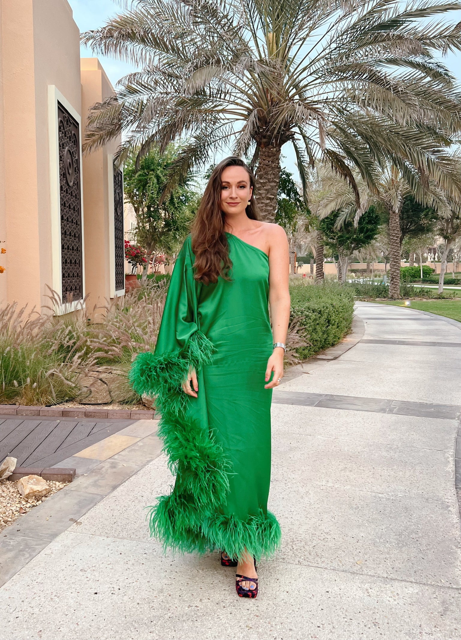 Feather-Trimmed Maxi Dress