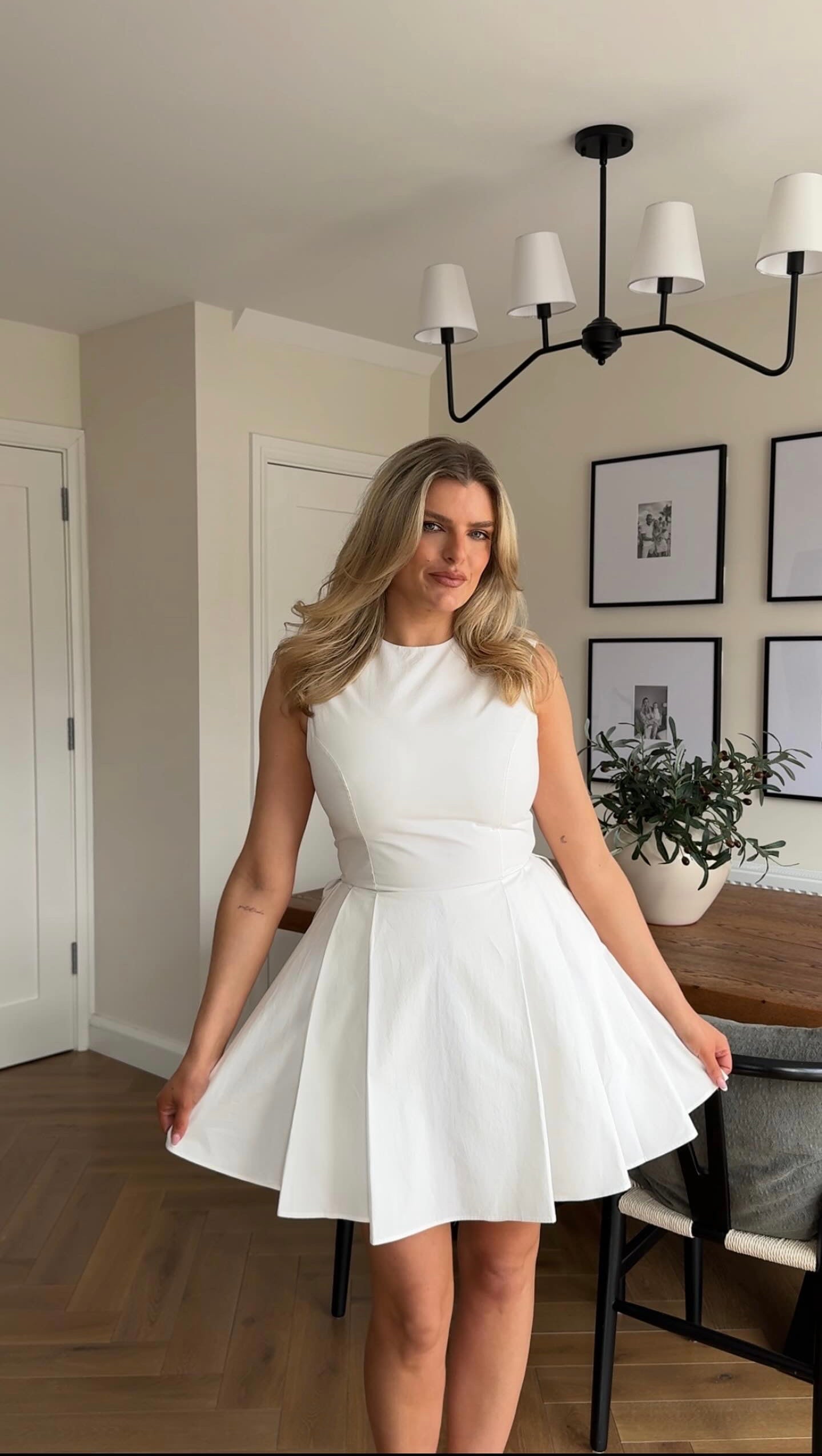 Claretta White Pleated Cotton Dress