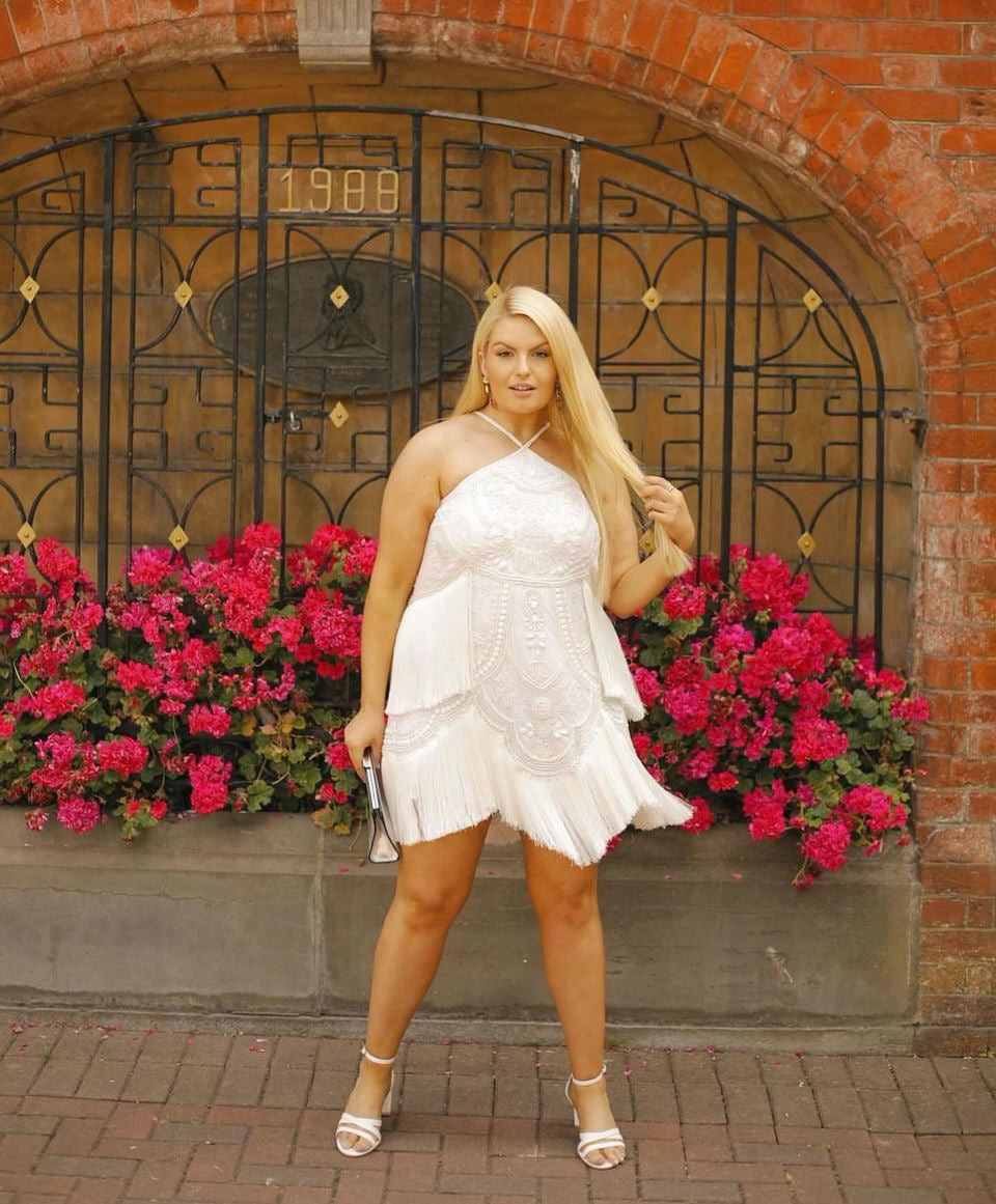 Fringed Beaded Halter Mini Dress