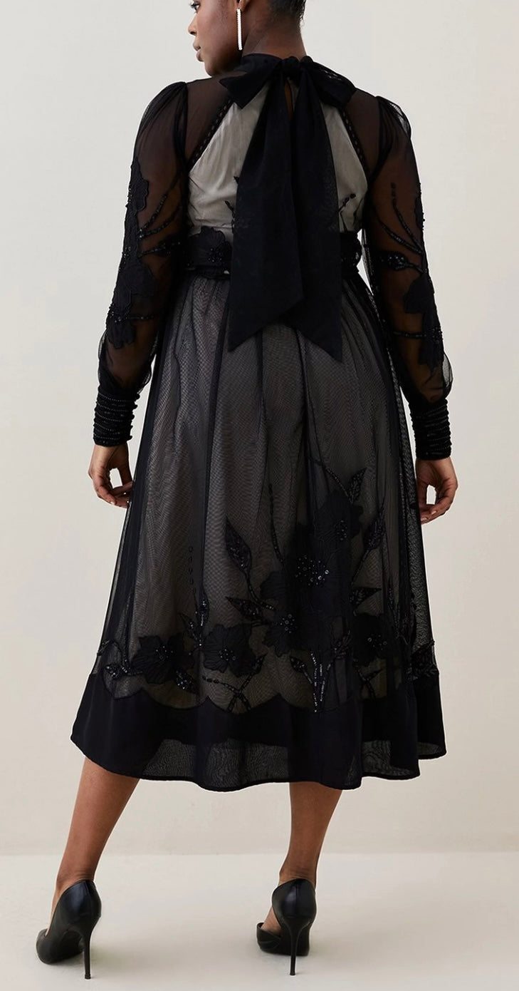 Lydia Millen Plus Floral Applique Mesh Woven Midi Dress