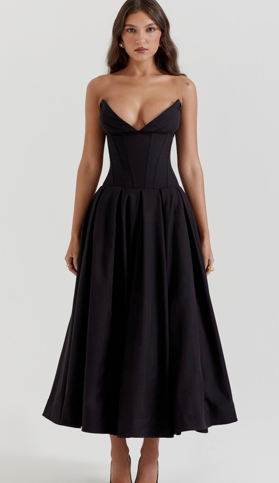 Lady Black Strapless Midi Dress