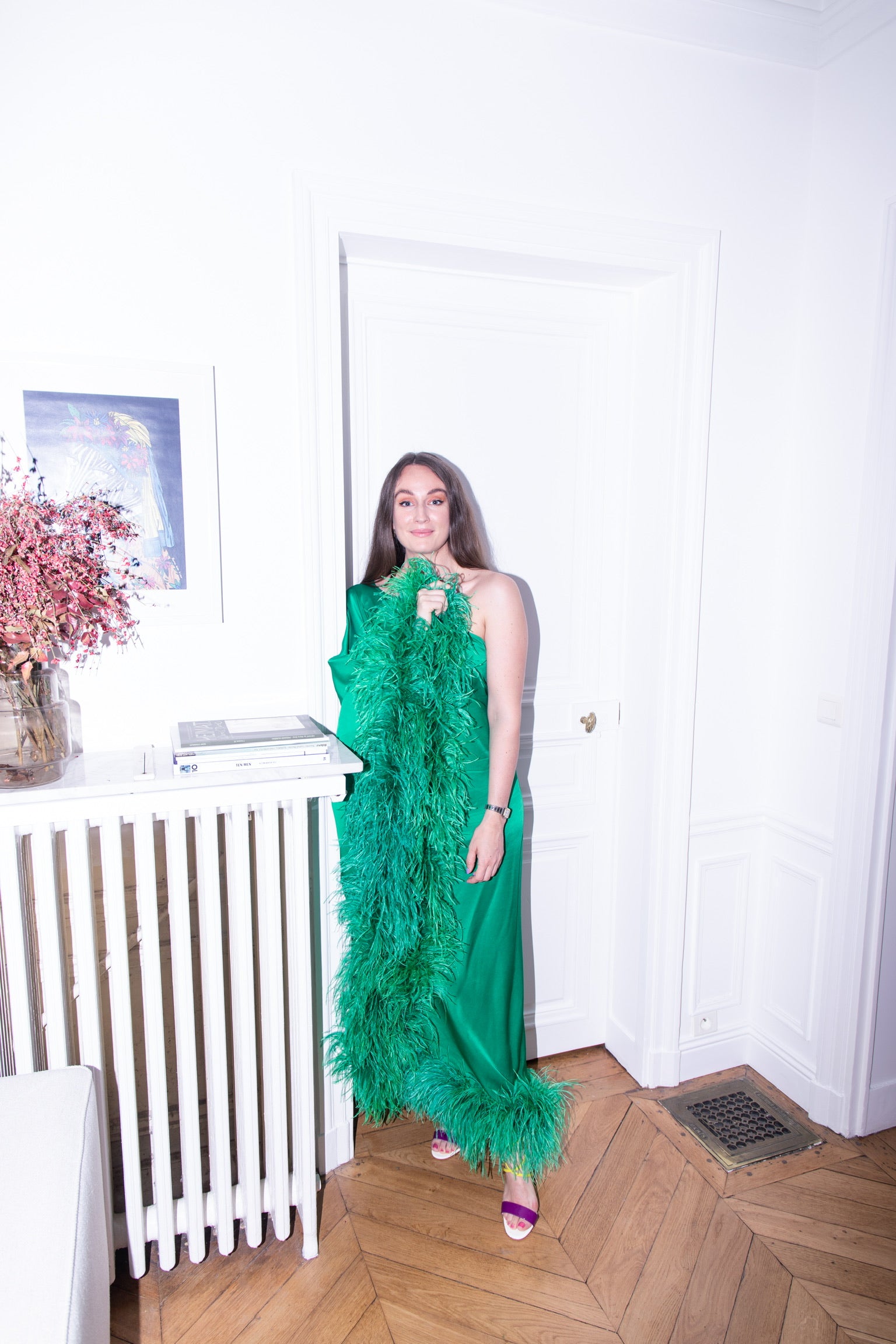 Feather-Trimmed Maxi Dress