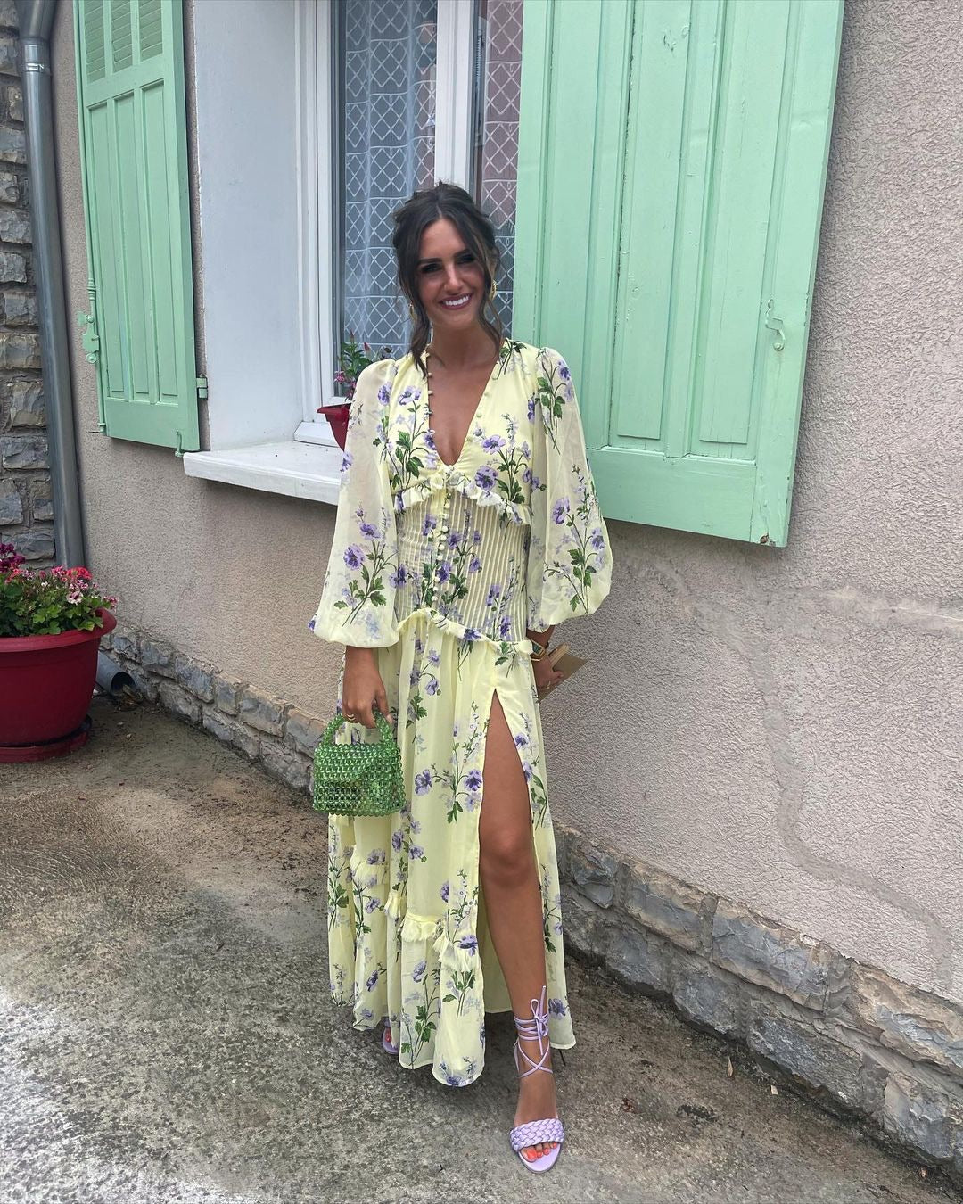 DESIGN Button Through Pintuck Maxi Dress