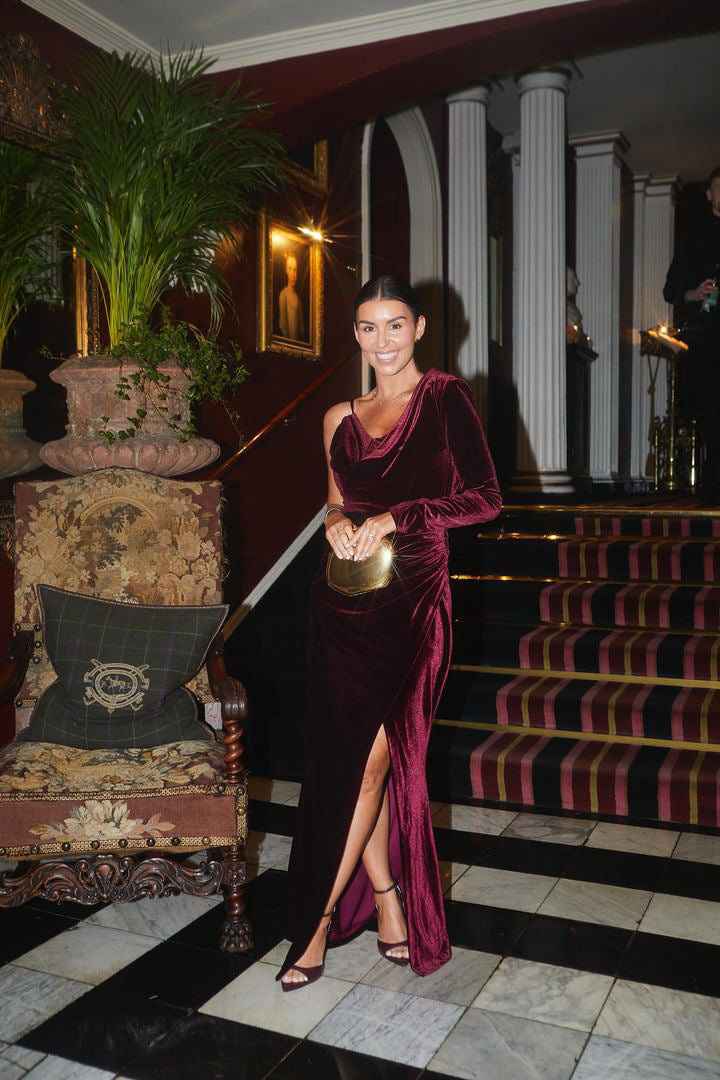 Velvet Asymmetric One Shoulder Tailored Maxi Dress