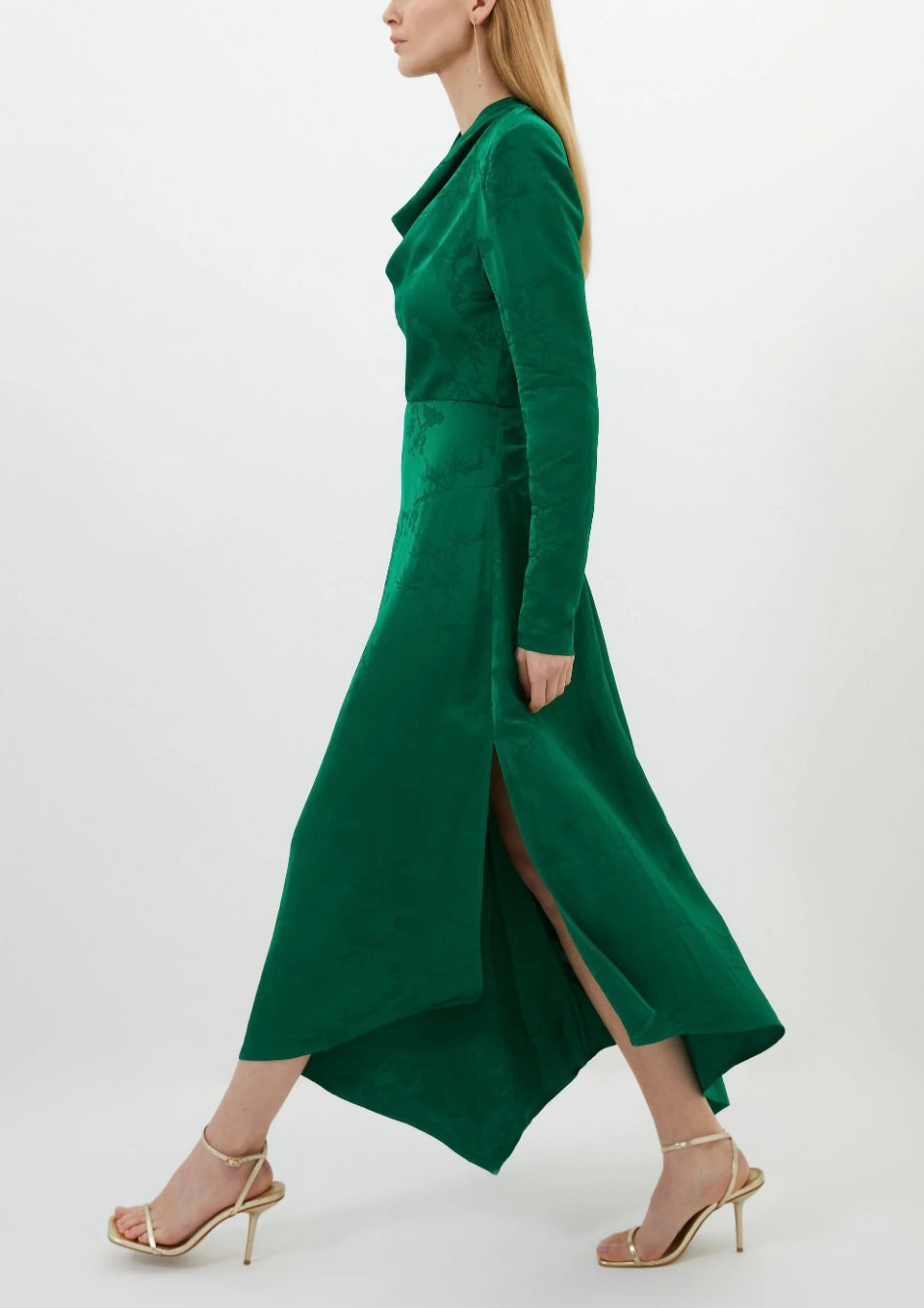 Jacquard Cowl Long Sleeve Woven Midi Dress