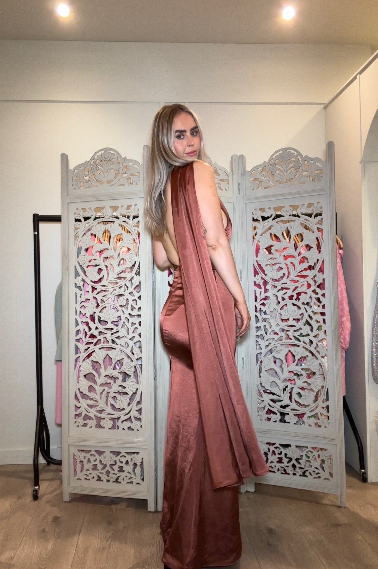 Mademoiselle Rust Satin Maxi Dress