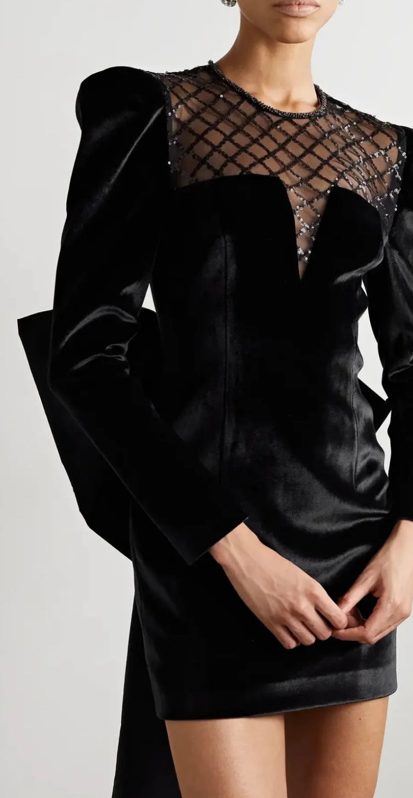 Onyx Bow Embellished Velvet Mini