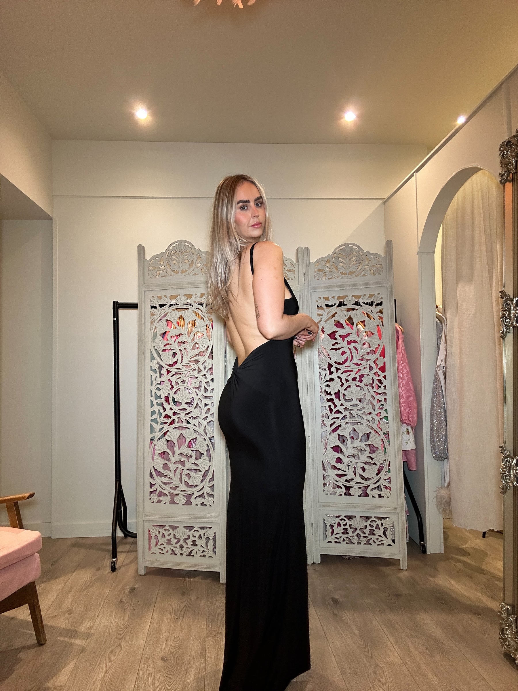Endless Love Black Backless Knot Fishtail Maxi Dress