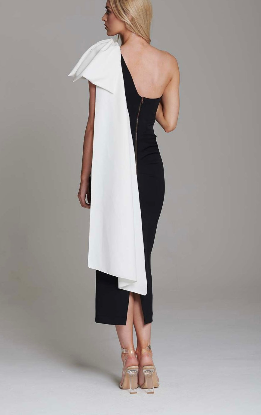 Krystal Black And White One Shoulder Bow Dress
