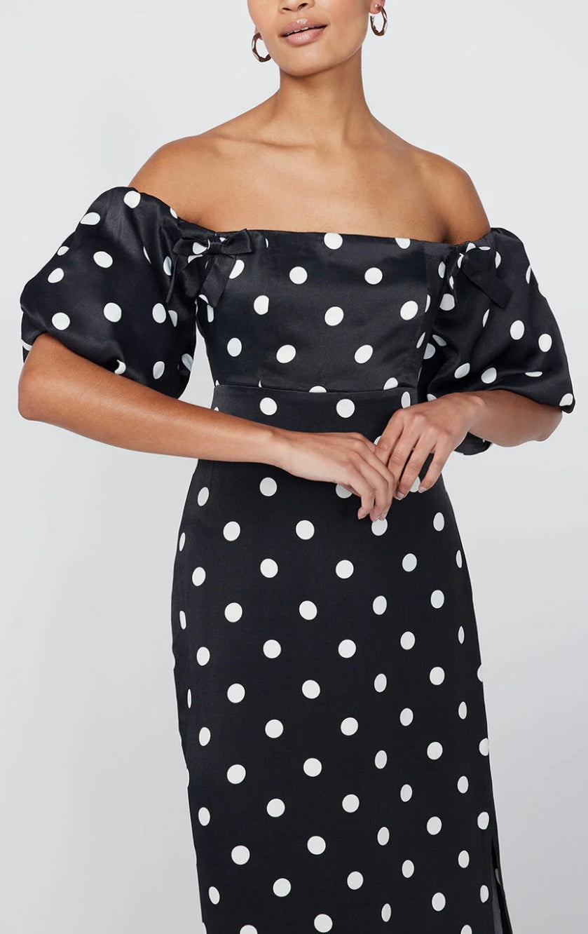 Black Polka Dot Bardot Dress