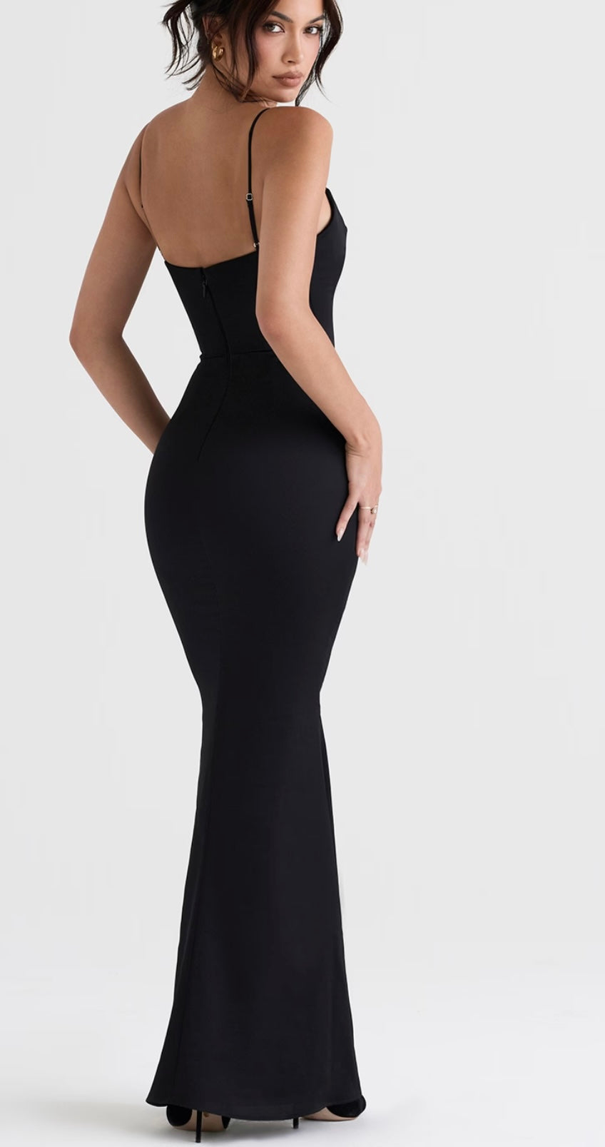 Olivette Black Satin Corset Maxi Dress